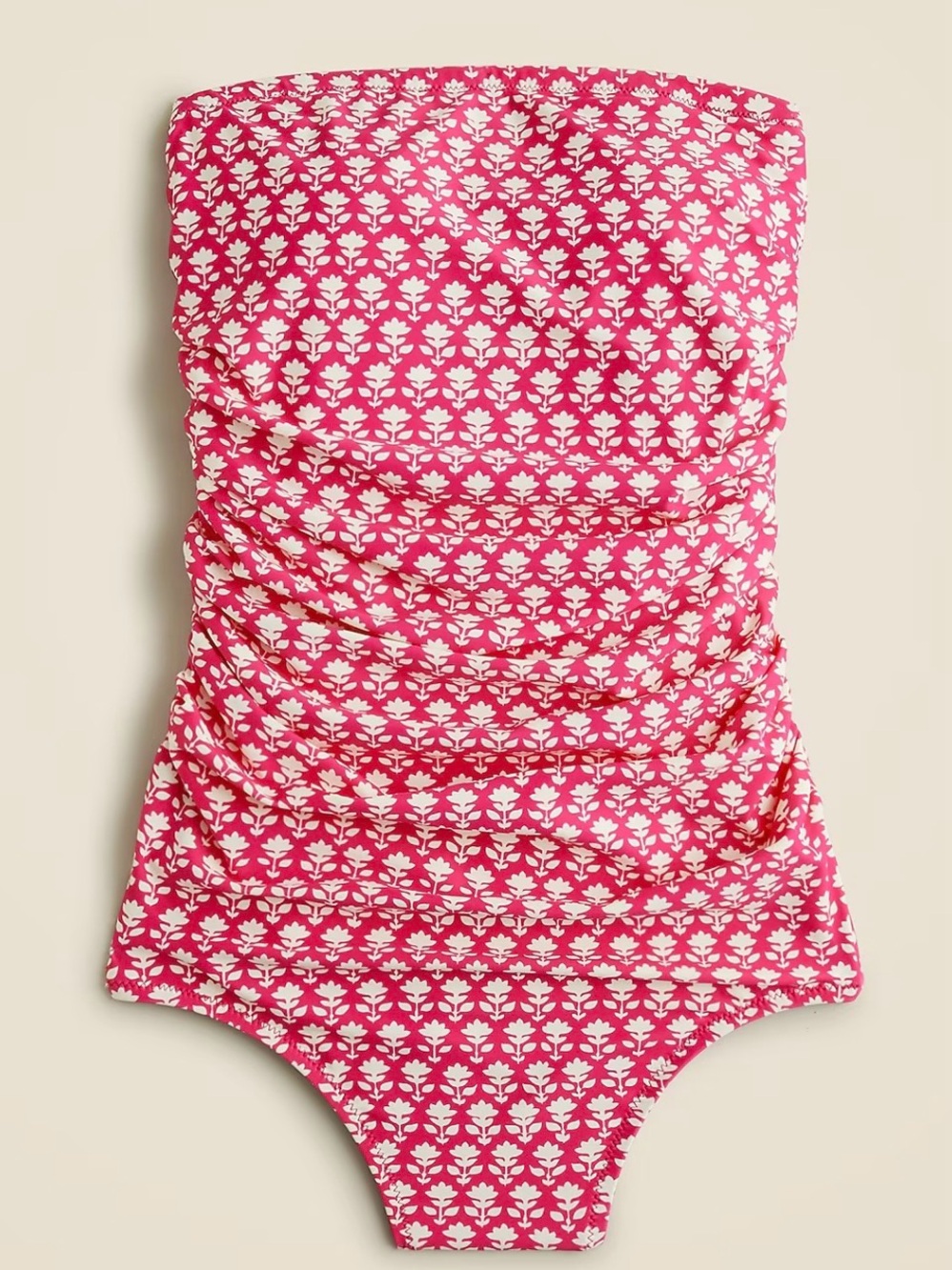 J. Crew Gemma Bandeau Ruched One-Piece Swimsuit Size 24 PinkFloral Lined